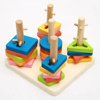 

Children Colorful Wooden Five-column Shape Matching Geometric Building Block Set Baby Educational Toys Color Shape Recognition