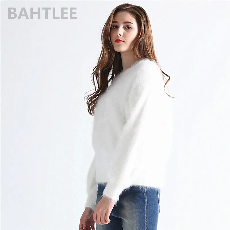 BAHTLEE Autumn winter women's angora rabbit knitted pullovers sweater O-NECK lantern sleeve mink cashmere thick keep warm BAHTLEE Autumn winter women's angora rabbit knitted pullovers sweater O-NECK lantern sleeve mink cashmere thick keep warm