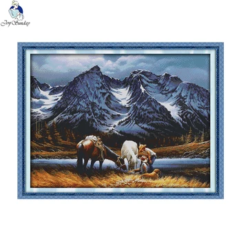 

Romances Under the Snow Mountains Counted Printed on Fabric Cross Stitch kits Embroidery Needlework Sets Home Decor Accessories