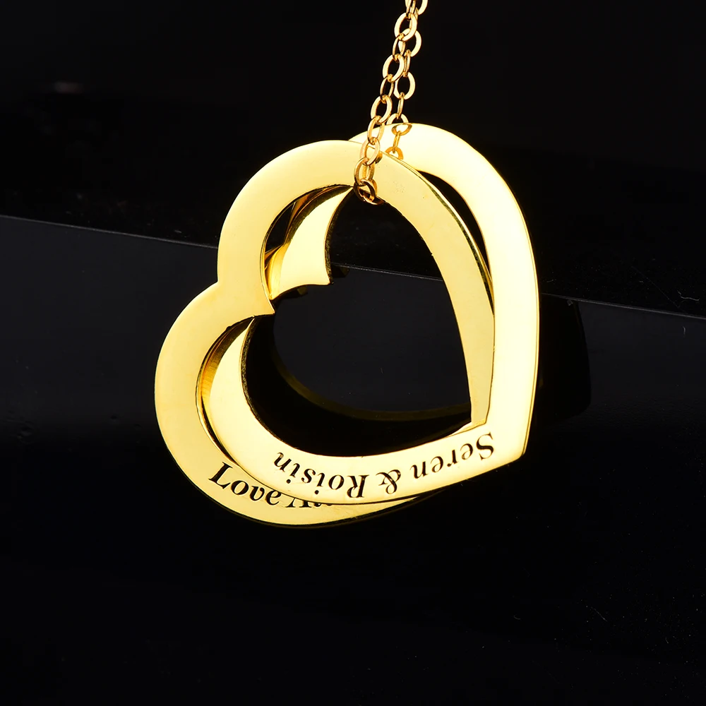 

RainMarch Two Hearts Silver Name Necklace For Women 925 Sterling Silver Engrave Name Necklace Customized Jewelry Lover Gift