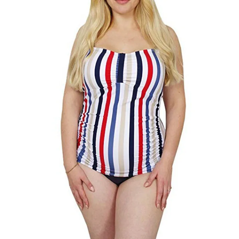

Pregnant Women Sexy Fast Drying High Waist Split Beach Bathing Suits With European and American Stripe Printing