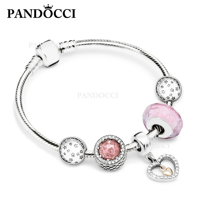 

PANDOCCI 100% 925 Sterling Silver Heart-to-heart Tells The Story of A Lifetime Love Bracelet Set Lucky Eye-catching Fashion