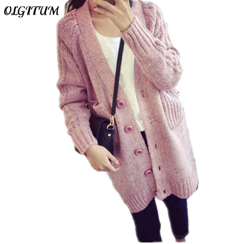 

Hot sale !2019 New fashion V Neck Long Cardigan Womens Warm Sweaters For Winter ThickPocket Coat