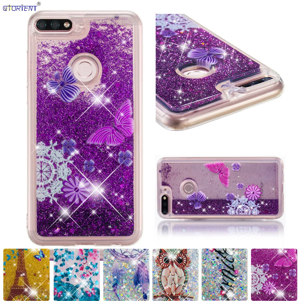 Для Huawei Honor 7C Pro Y7 Prime 2018 Bling Cute Cover LND L29 LDN TL10 Блестящий Жидкий чехол 1x L21|Бамперы| |