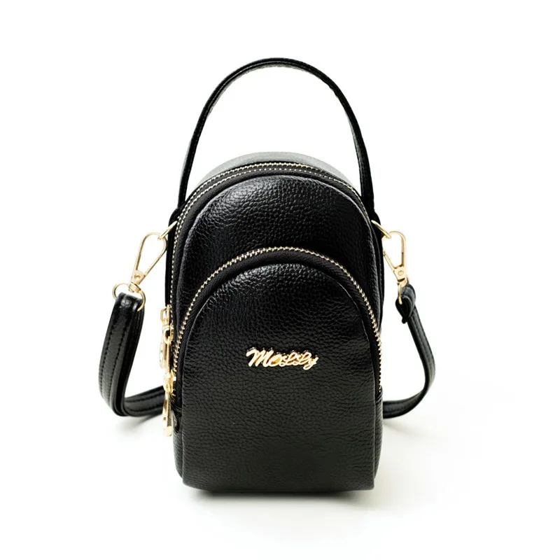 Прямая, Маленькая кожаная сумка через плечо для женщин, модная сумка на молнии для повседневного использования - Цвет: Черный
