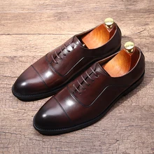 Мужские деловые туфли в британском стиле в итальянском стиле, мужские туфли-оксфорды на плоской подошве со шнуровкой, Мужские модельные туфли из натуральной кожи
