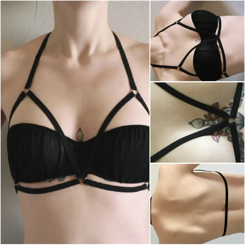 

2019 New Products BDSM Body Cage Bra Goth Harajuku Harness Belt Around Neck Criss Cross Bondage Lingerie 90's Fetish Wear sexy b