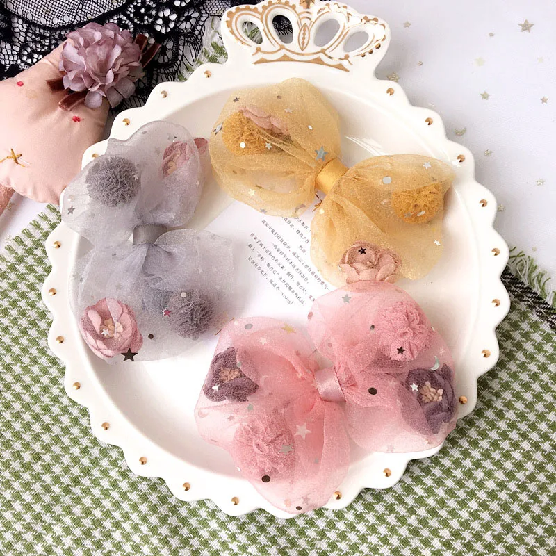 

Large Mesh Yarn Wrapped Bow Hair Clip Girls Gauze Flower Ball Hairpins Fashion Hair Accessories for Princess Hair Ornaments