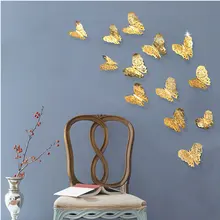 12 шт. 3D золотая и серебряная бабочка настенная паста художественное украшение для дома настенная паста вечерние свадебные полая бабочка декор комнаты