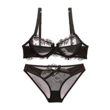 Новое поступление, топ брендовый комплект нижнего белья, женское нижнее белье, кружева, марля, вышивка, ультра-тонкий, прозрачный, сексуальный, размера плюс, комплект с большим бюстгальтером