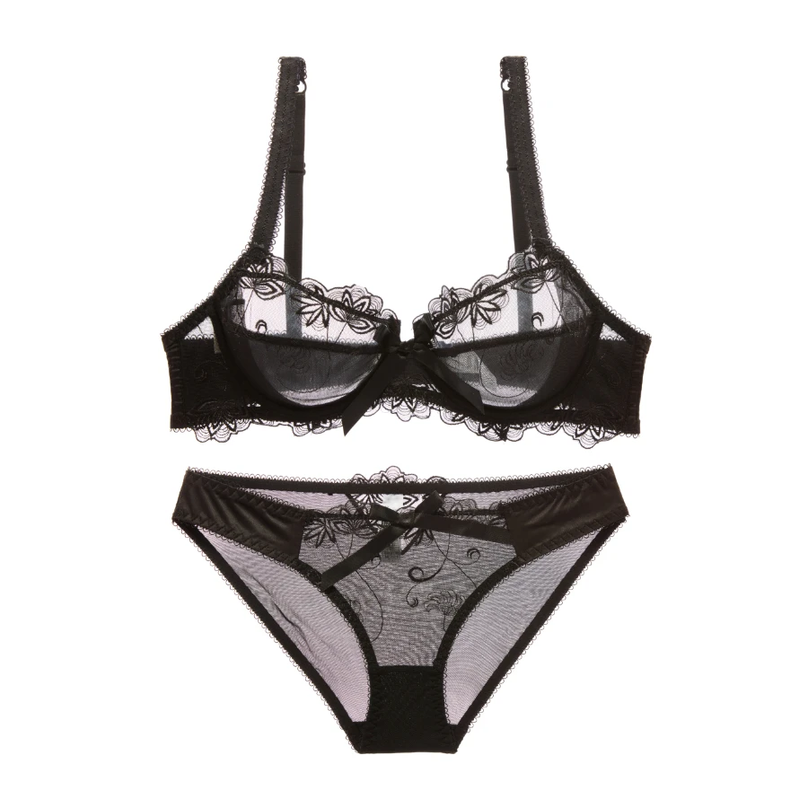 

new arrival top brand lingerie set women's underwear lace gauze embroidery ultra-thin transparent sexy plus size big bra set