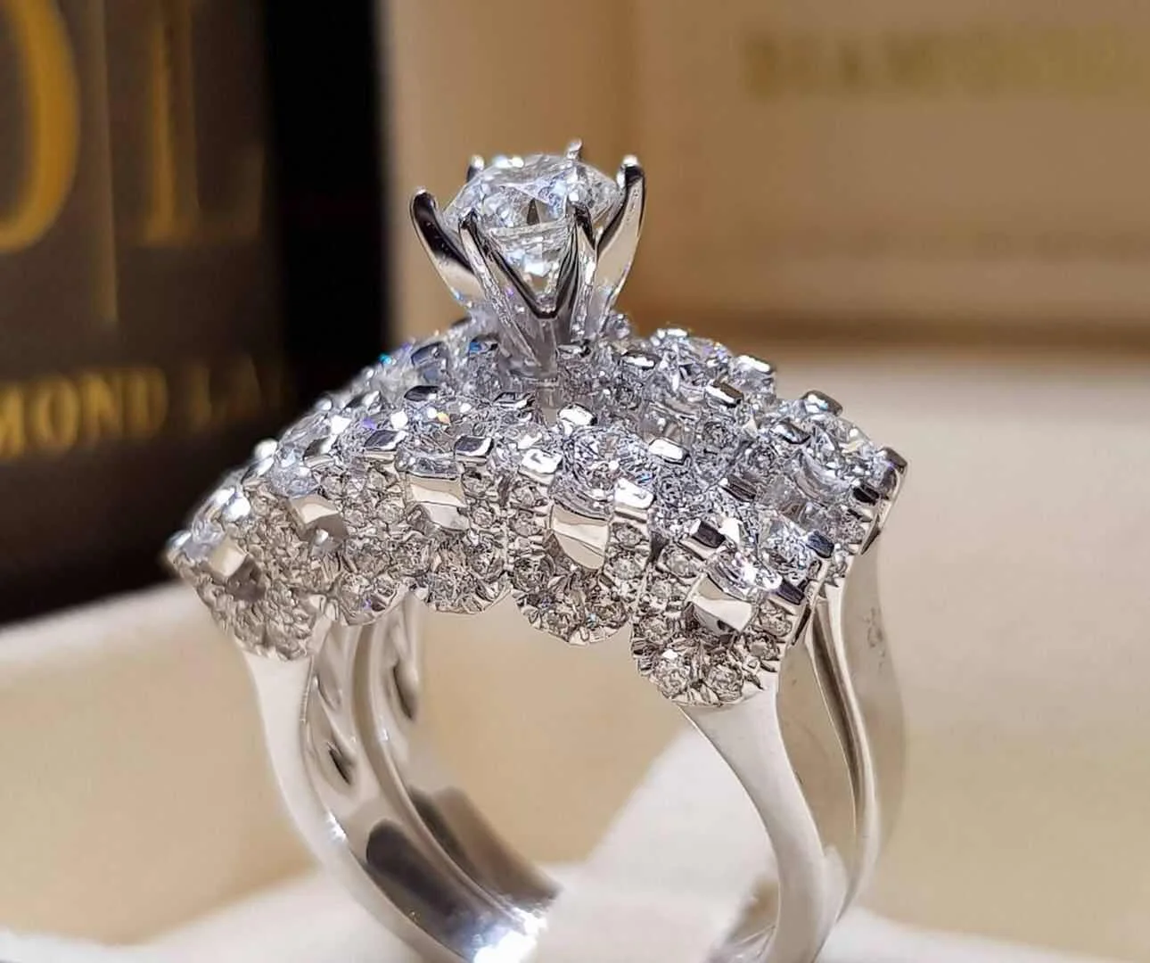 Hainon 2019 Женский кристаллический белый круглый комплект колец роскошное