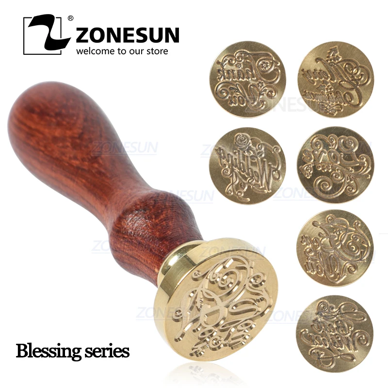  ZONESUN Blessing Phrase Seal Stamp with Wood Handle for Gift Packing Letter Envelopes Parcels Weddi - 33051303806