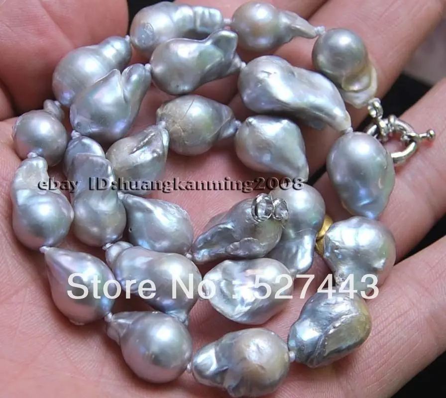 

Wholesale free shipping >>Charming!12-16mm South Baroque Gray Akoya Pearl Necklace 18" G33