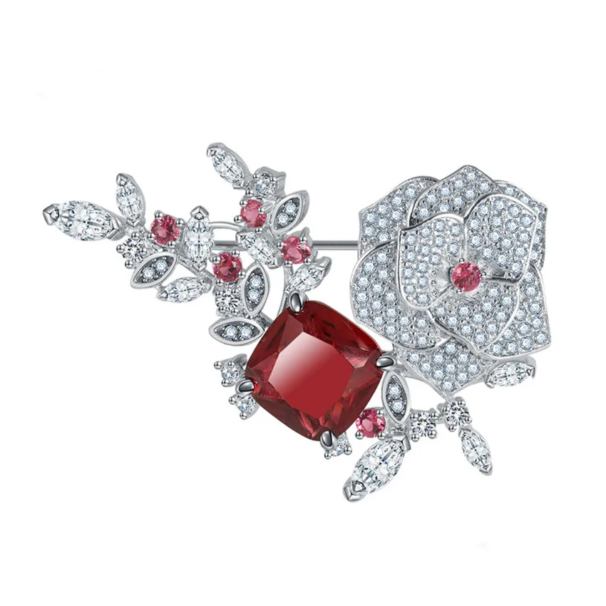 

Luxury Big Red Cubic Zircon Crystal Flower Women Brooches Fashion Bridal Wedding Party Jewelry Lover Gift Delicate Accessories