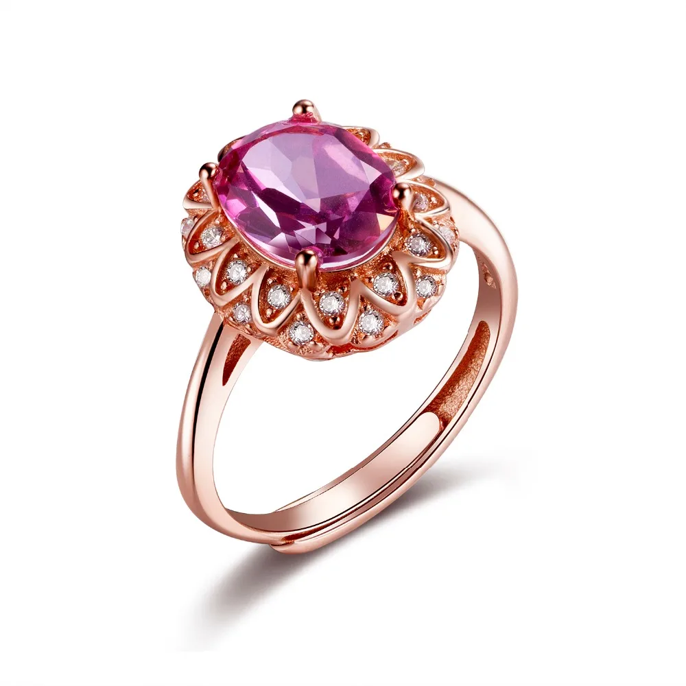 

ZT Fashion Women 925 Sterling Silver Ring White Or Rose Color Rings Red Topaz Jewelry Female Rings For Woman Wedding Ring Gift