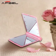 AFSEL Free shipping Lady Makeup Mirror LED Lights Lamps Cosmetic Folding Portable Compact Pocket Mirror Lighted Compact Mirror