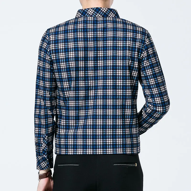 R.N.J. Brand Classic Old school Plaid Shirts Mens Clothes 2018 Long Sleeve Mens Dress Shirts Casual Slim fit Men Social Shirt