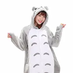 2018 Зима взрослых для женщин Onesie животных пижамы единорог комбинезоны с капюшоном фланелевая Домашняя одежда Lounge Kigurumi Тоторо Жираф