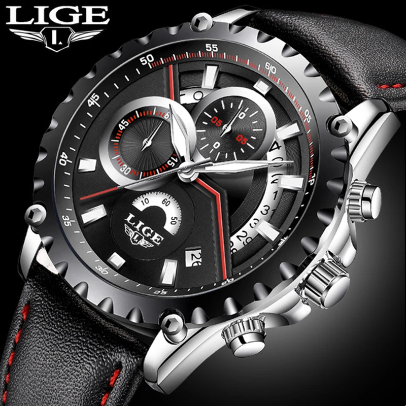 

New LIGE luxury brand watch men fashion casual sport quartz wristwatch leather waterproof men;s watches clock Relogios Masculino