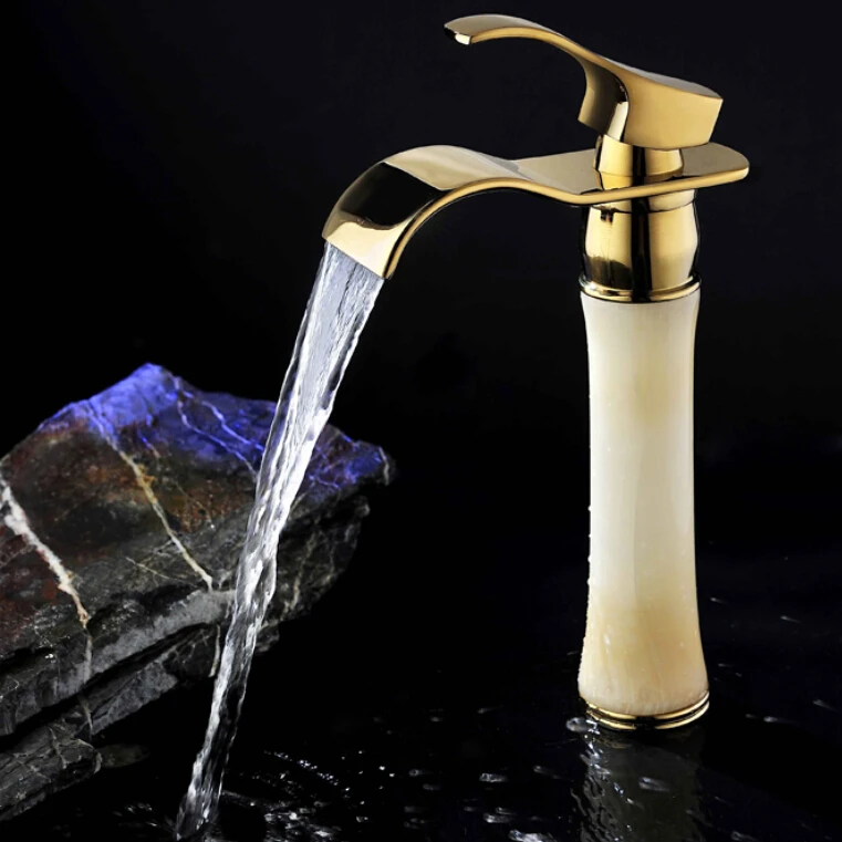 

European classical retro imitation jade Copper bathroom basin counter basin heightening high-grade gold-plated faucet
