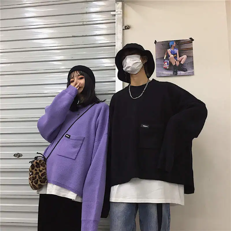 Neploe, дизайнерский свитер с карманами, пальто с длинным рукавом, вязаный пуловер, новинка, женская и мужская одежда, корейский джемпер большого размера, топы 37773