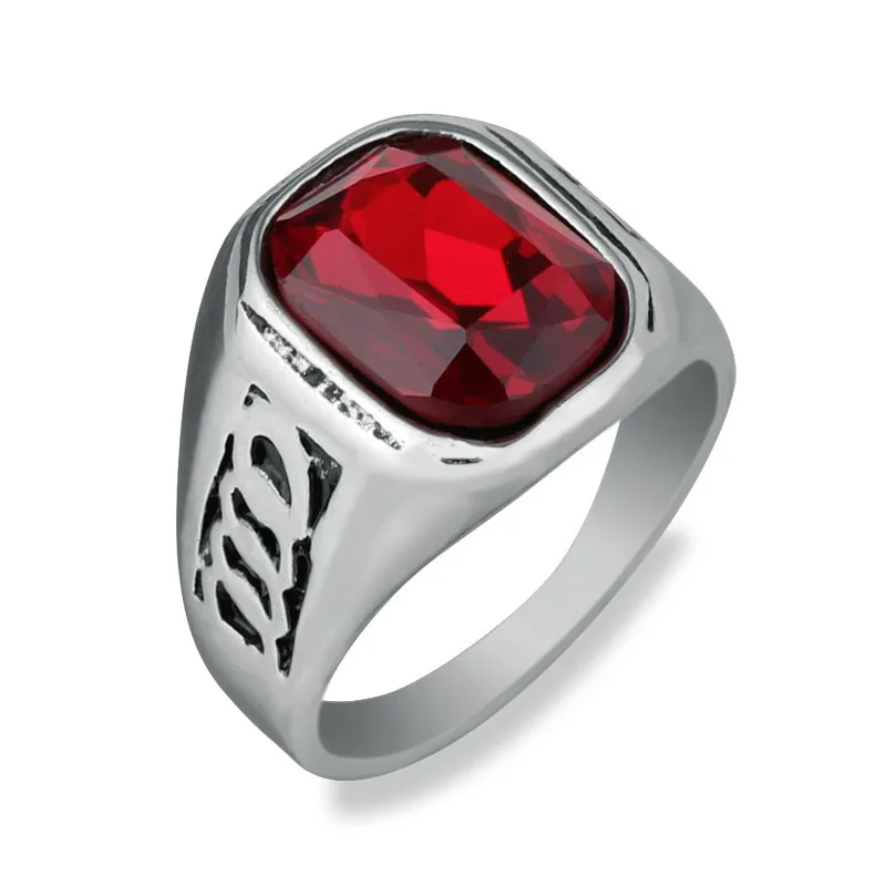 

New Arrival Stainless Steel Men's Red Crystal Stone Fashion Finger Ring Gentleman Noble Wedding Bands Classic Jewelry (A1182)