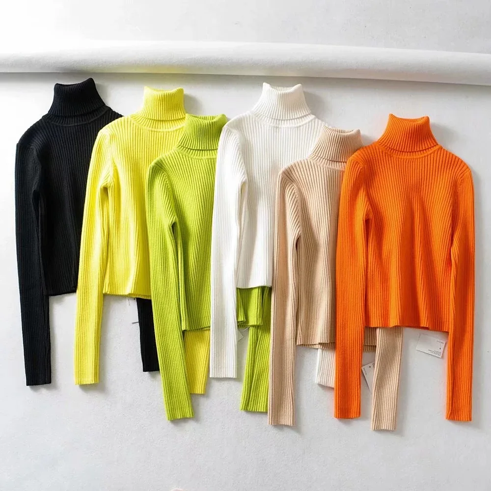 Long sleeved Womens Fall Sweaters turtle neck knitting thin Sweaters Pullovers korean chic casual basic Sweaters streetwear