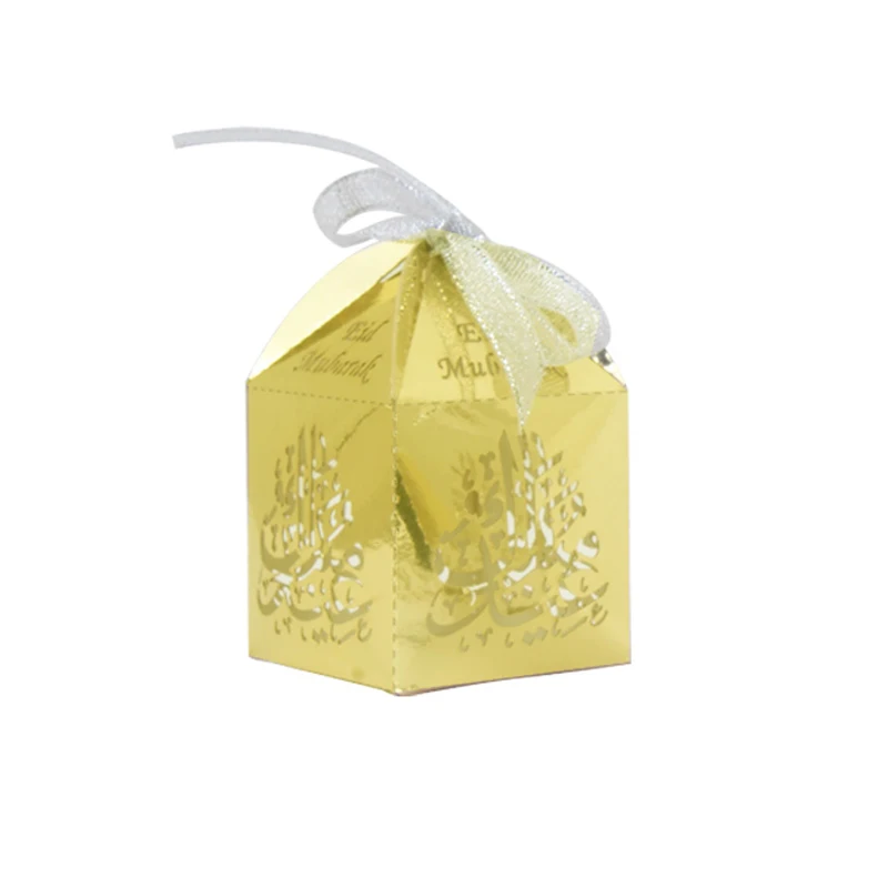 HAOCHU 50 шт. Happy Eid Mubarak коробка конфет Золото Серебро исламское Новогоднее украшение коробки Рамадан мусульманский фестиваль коробка для свадебного подарка - Цвет: Eid Mubarak Gold