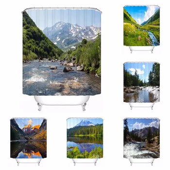

Custom Mountain River Lake Reflection Bathroom Acceptable Shower Curtain Polyester Fabric Bathroom Curtain #180318-45-14