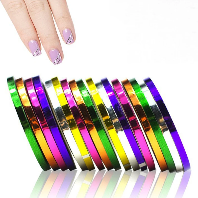 10 шт. голографическая лента для ногтей металлическая линия|nail tip stickers|nail striping taperoll