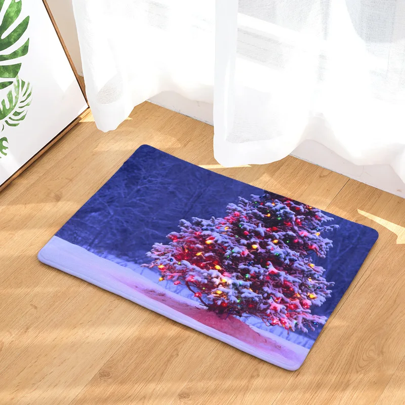 Christmas Tree Decoration Entrance Mat Light Flannel Welcome Home Door Mats Kids Bedroom Bedside Foot Pads Non-slip Bathroom Rug