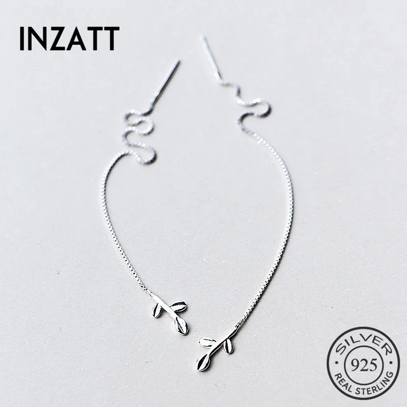 

INZATT Cute Small Bud Leaf Dangle Drop Earrings Charm 925 Sterling Silver Box Chain Elegant Tassel Fine Jewelry For Women Gift