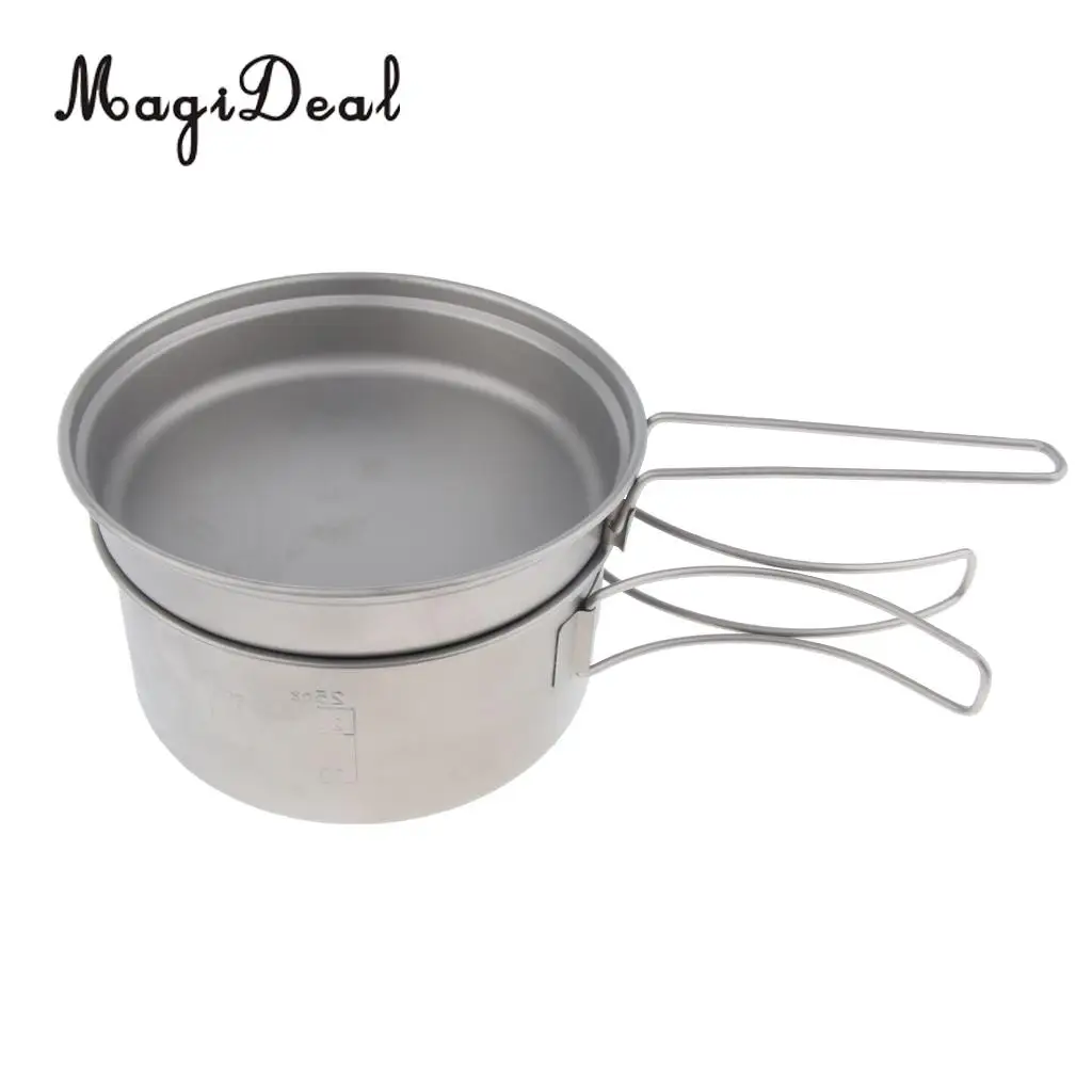 

2Pcs Ultralight Portable Pure Titanium Pot Frying Pan with Foldable Handles for Camping, Hiking, Fishing, Picnic, BBQ, Backyard