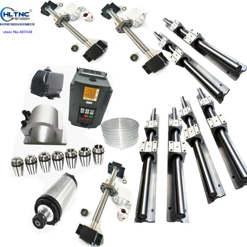

6set linear rails SBR16-300/700/1100mm+3ballscrews SFU/RM1605 350/750/1150+BK/BF12+coupler+1.5KW 110/220V spindle+VFD+pump+clamp