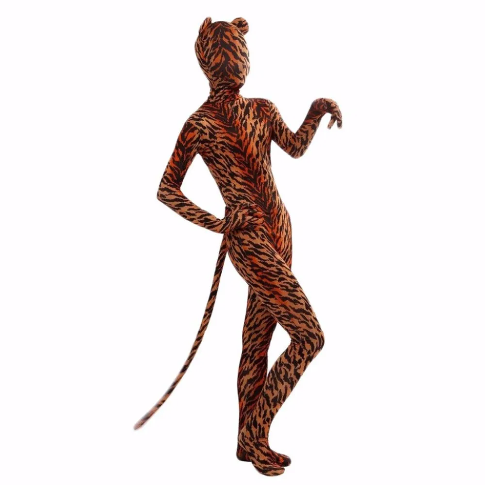 Женские фантазии тигр животных Zentai полный боди с ушками и хвостом Zentai Зебра лайкра спандекс-боди для Хэллоуина Костюм