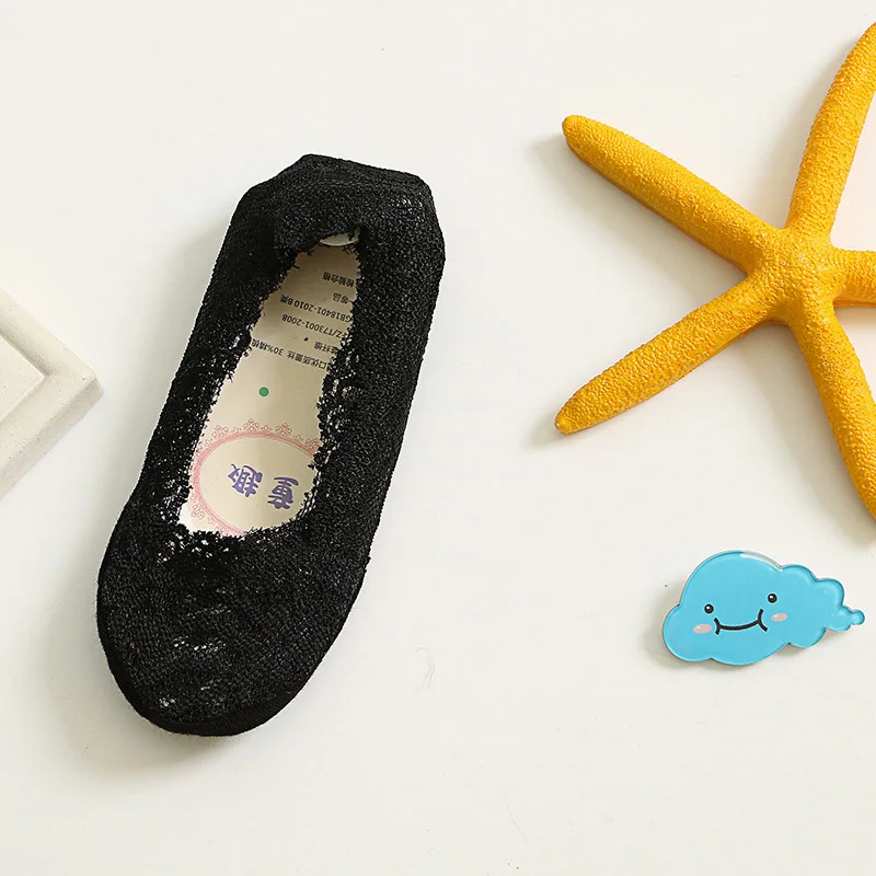 Kawaii/детские кружевные носки с цветочным рисунком для новорожденная девочка, милые детские Нескользящие носки-лодочки, детские летние носки для маленьких девочек - Цвет: black