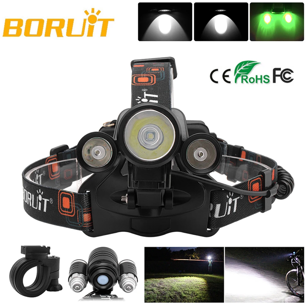 BORUiT LED Headlamp Bicycle light 3-Mode IPX5 Headlight RJ-1156 XML L2 green LED Cycling Light Head Torch Out Door light Frontal (1)
