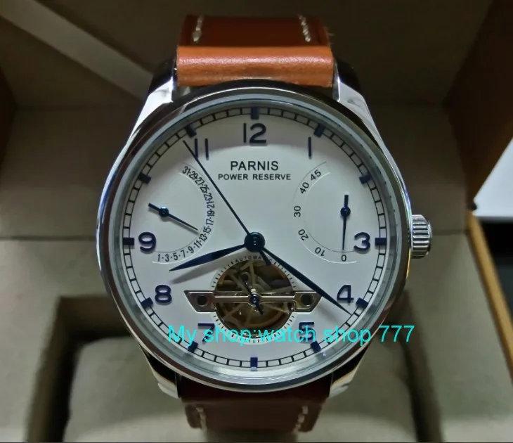 

43mm PARNIS White dial power reserve Automatic Self-Wind Mechanical movement men's watch Mechanical watches dfgd166A