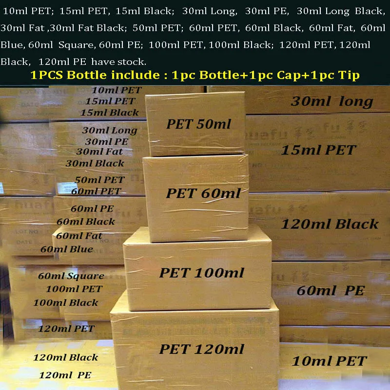 

PE PET 10ml 15ml 30ml 50ml 60ml 100ml 120ml Fat Long Dropper Bottle empty Plastic Bottles For E Liquid 200pcs