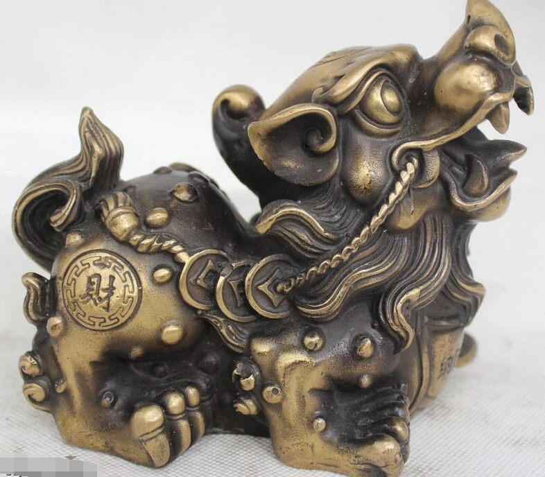 

R0717 Details about 5"Chinese Fengshui Purple Bronze Foo Dogs Kylin Beast Unicorn Statue sculpture B0403