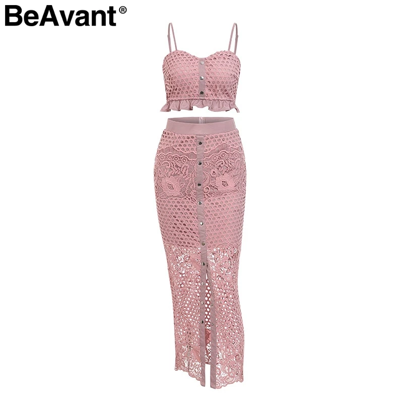 BeAvant, сексуальный комплект из двух предметов, женское летнее платье, на тонких бретельках, на пуговицах, длинное платье, элегантные, открытые, вечерние, Клубные, женские платья - Цвет: Розовый
