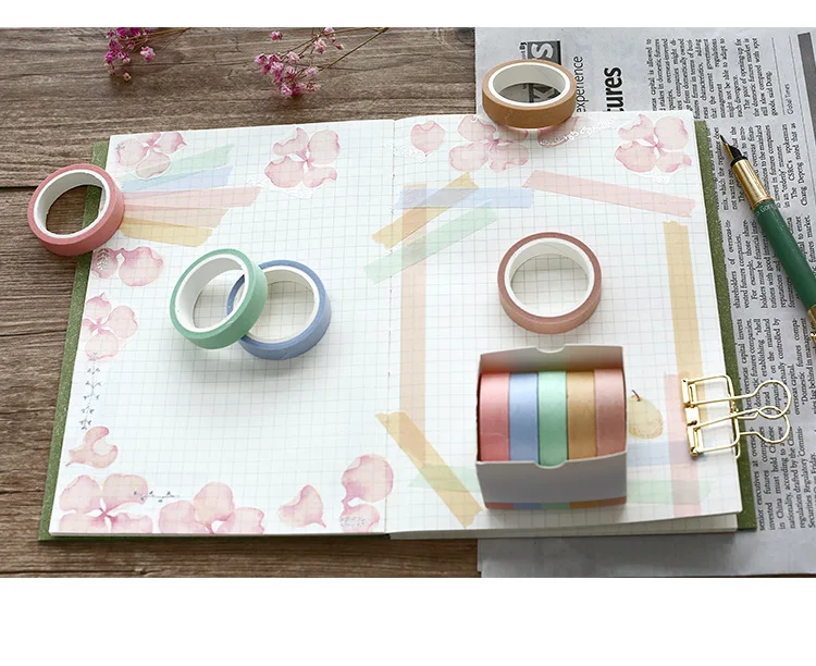 5 шт/лот милый цветной бумажный васи лента набор каваи декоративная маскирующая лента мочалка клейкая лента для скрапбукинга корейские канцелярские принадлежности