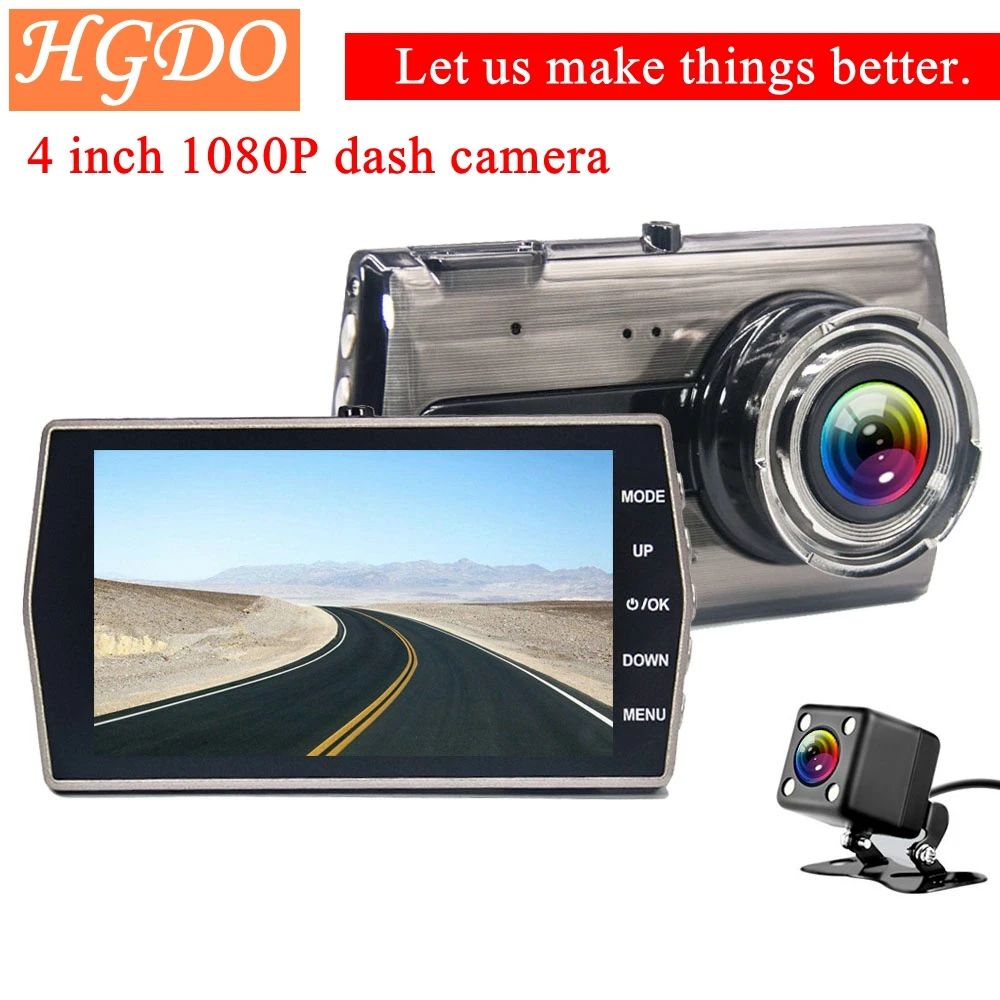 HGDO 4," ips Автомобильный видеорегистратор Камера с двумя объективами Dash Cam FHD 1080P с автоматическим регистратором заднего вида Цифровая видеокамера