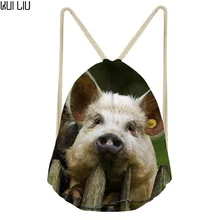 Заказная Милая женская сумка на шнурке с животным рисунком поросенка Повседневная Женская Mochila школьная обувь для девочек струна на плечо копилка