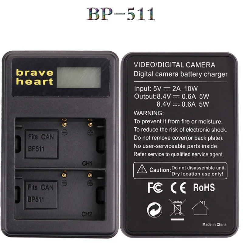 2 шт. BP-511 BP 511 BP511 BP511A батарея+ ЖК-дисплей dual USB зарядное устройство для камеры Canon EOS 40D 300D 5D 20D 30D 50D