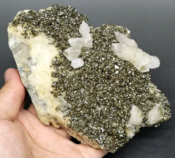 

416g Natural pyrite and calcite symbiotic mineral crystal specimen Stones and crystals Rough quartz from China