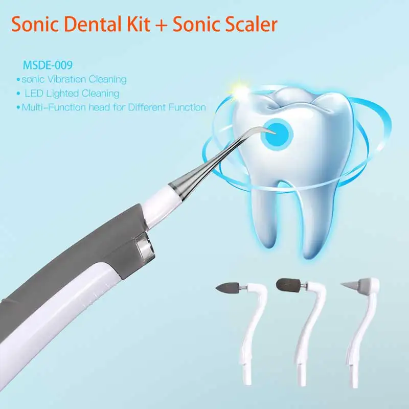 4 в 1 звуковой стоматологический набор из нержавеющей стали + полировщик для удаления пятен и массажный светодиодный инструмент «сделай