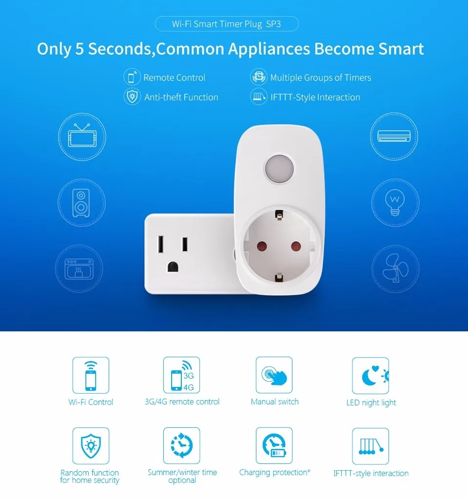 Broadlink SP3 cc розетка EU US SP Mini3 контроллер Smart Plug беспроводной WiFi Пульт дистанционного управления 16A/15A разъем питания IOS Android