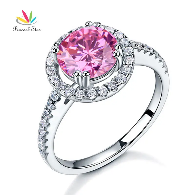 Peacock Star Solid 925 Sterling Silver Wedding Promise Engagement Halo Ring 2 Ct Fancy Pink Jewelry